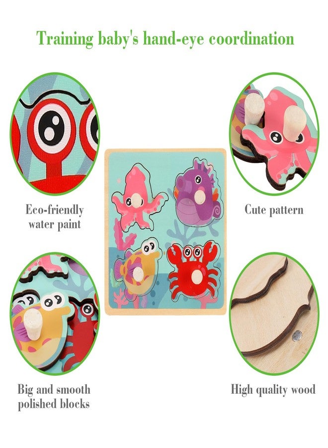 Slotic Wooden Peg Puzzles for Toddlers 1-3, Kids' Educational Preschool Peg Puzzle Toy, Set of 4 Toddler Puzzles - Farm, Dinosaur, Fruit and Marine Animals, Ideal Gift for Ages 1 2 3 Boys and Girls - Image 5